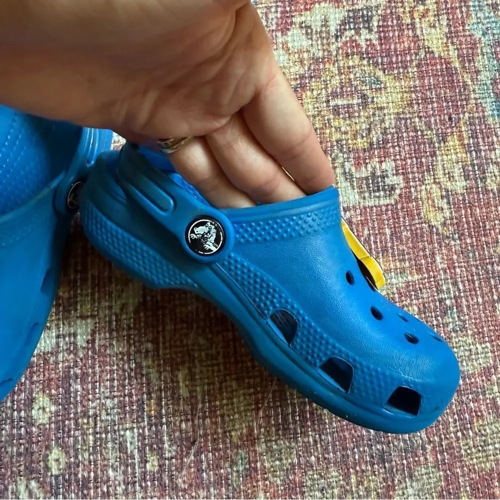 Blue Crocs size C10 with Lakers Charms